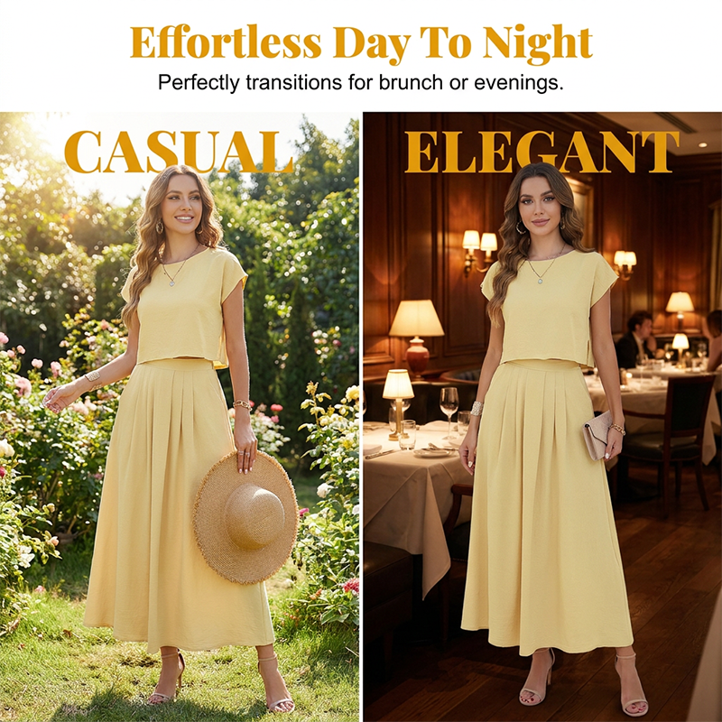 Women's Casual Solid Color Top and Skirt Set
