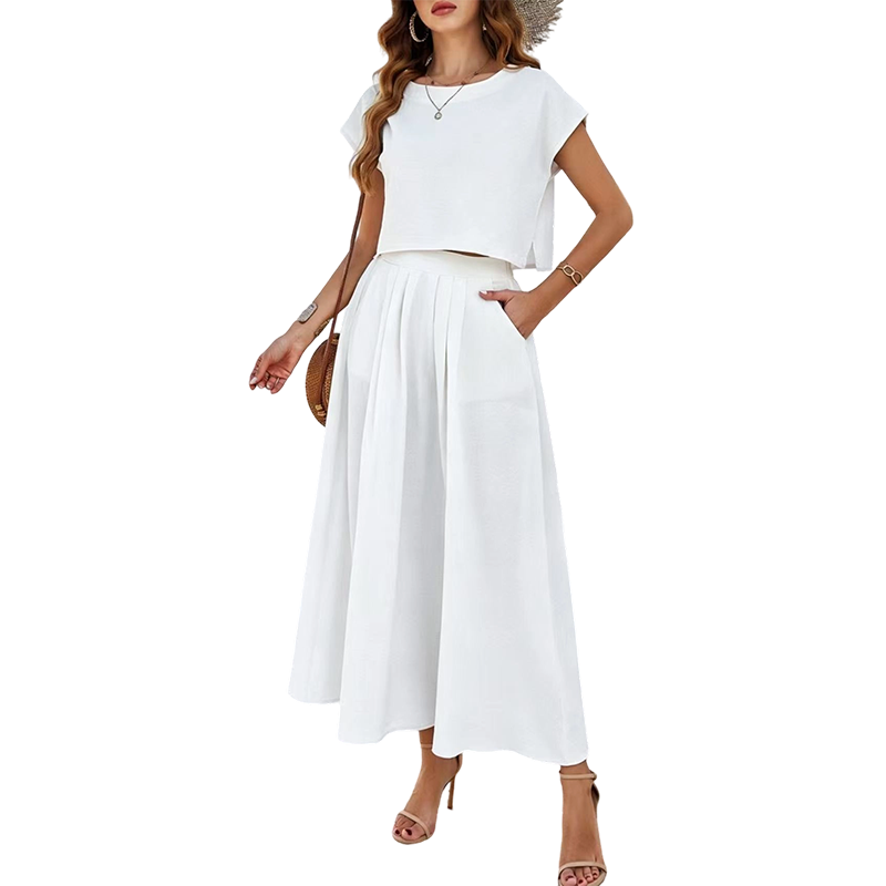 Women's Casual Solid Color Top and Skirt Set