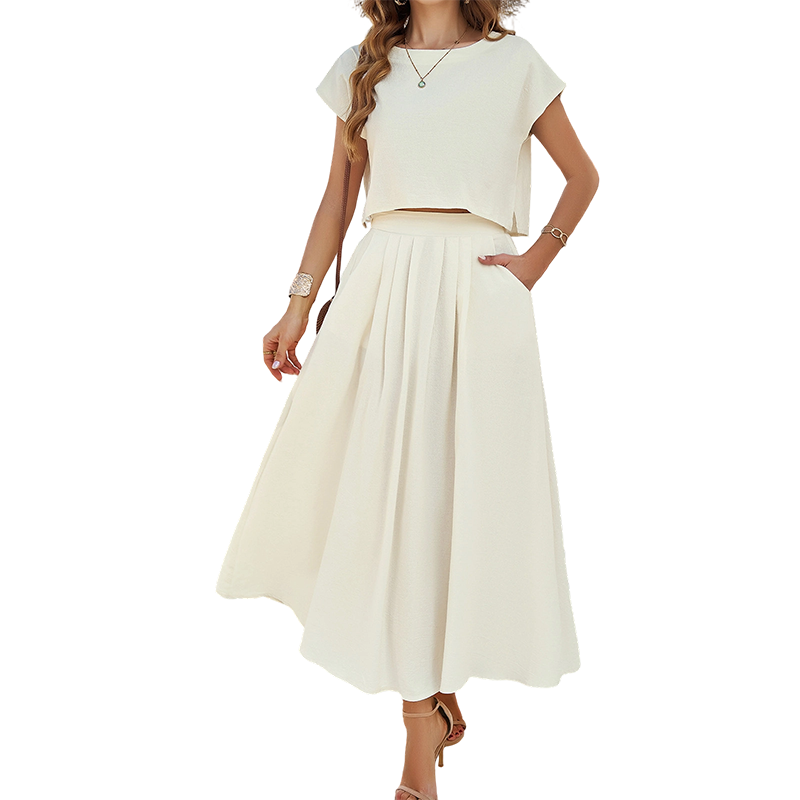Women's Casual Solid Color Top and Skirt Set