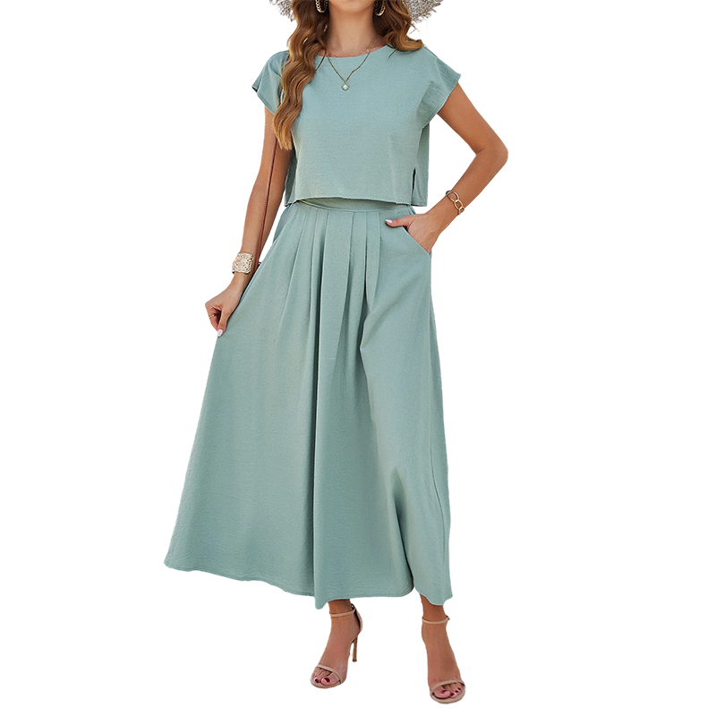 Women's Casual Solid Color Top and Skirt Set