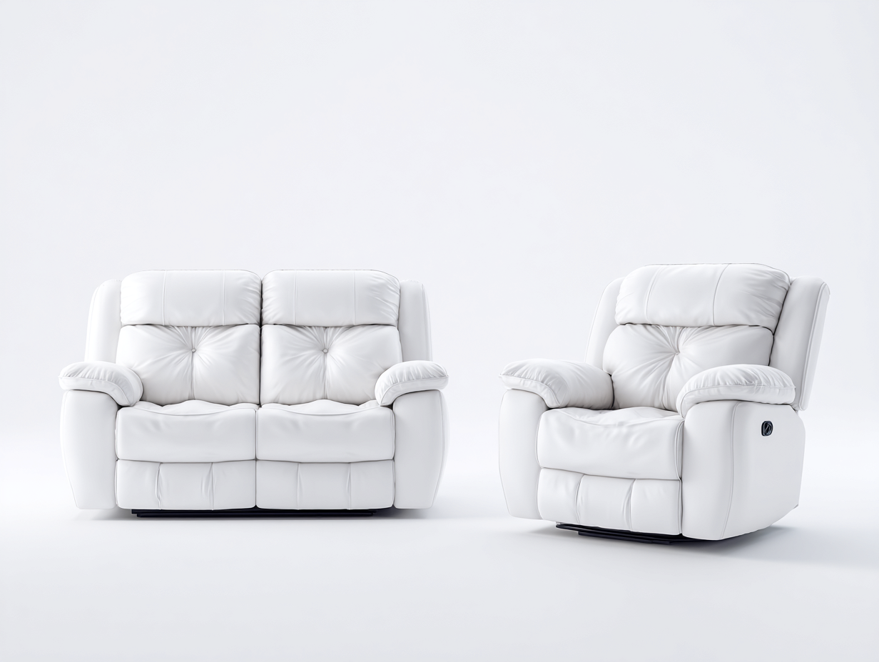 Recliner Sofa Set faux leather upholstery 82x40x41 inches - white - manual reclining comfort design-Nookhut