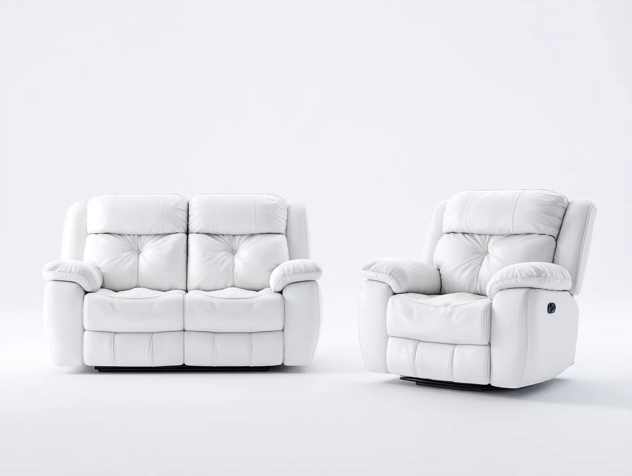 Recliner Sofa Set faux leather upholstery 82x40x41 inches - white - manual reclining comfort design-Nookhut