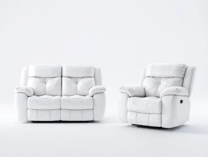Recliner Sofa Set faux leather upholstery 82x40x41 inches - white - manual reclining comfort design-Nookhut