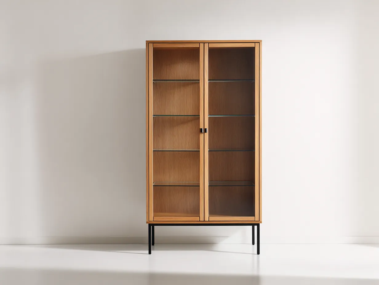 Display Cabinet wood construction 34x16x72 inches - brown-black - modern display design-Nookhut