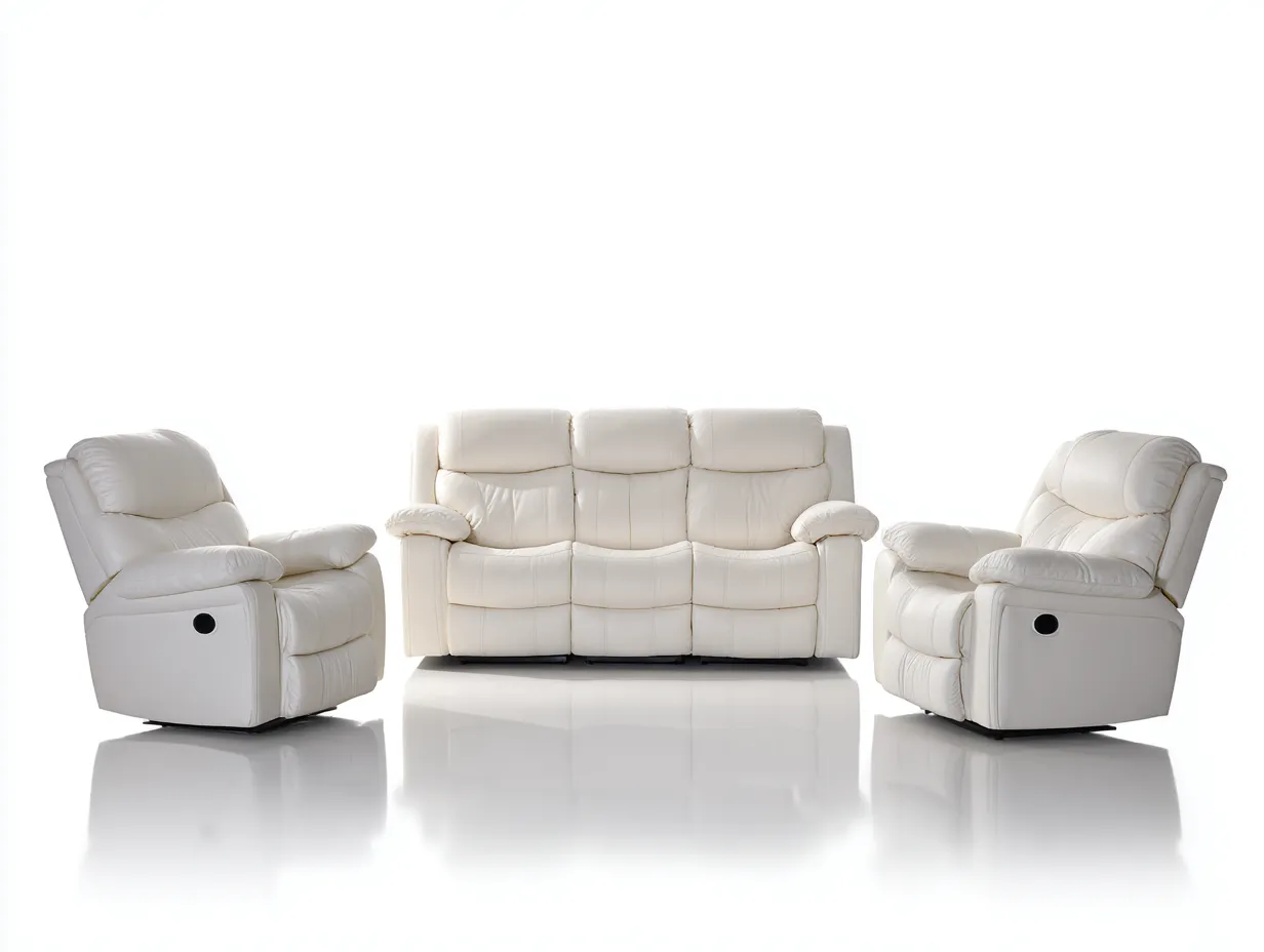 Recliner Sofa Set Leather Upholstered 88x39x41 inches - White - Modern Comfort Design-Nookhut