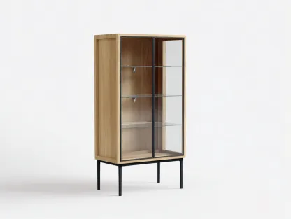 Display Cabinet wood construction 30x15x63 inches - natural wood black - modern glass door design-Nookhut