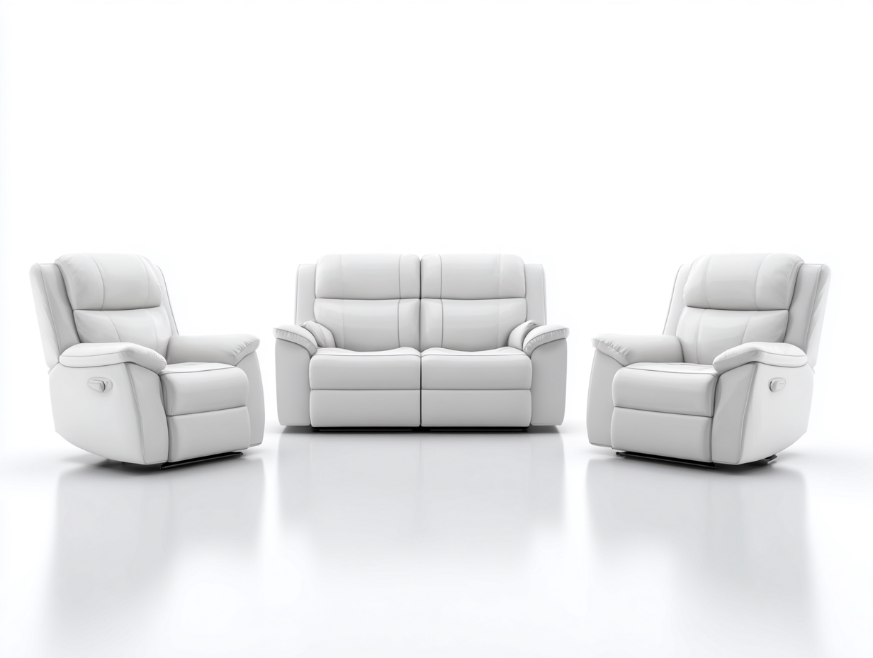 Recliner Sofa Set upholstered faux leather 82x38x40 inches - white - modern comfort design-Nookhut