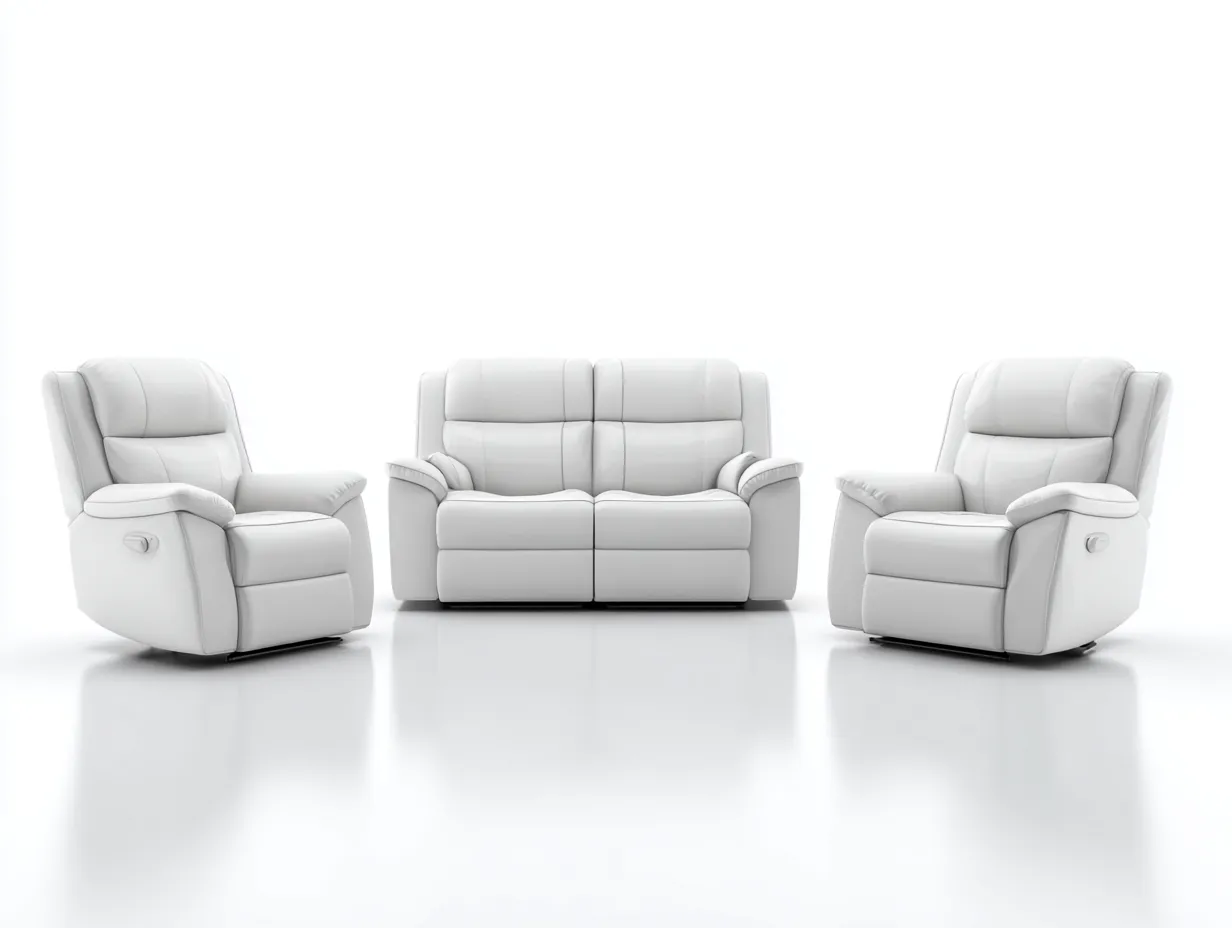Recliner Sofa Set upholstered faux leather 82x38x40 inches - white - modern comfort design-Nookhut