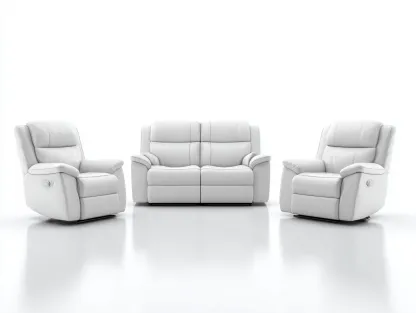 Recliner Sofa Set upholstered faux leather 82x38x40 inches - white - modern comfort design-Nookhut