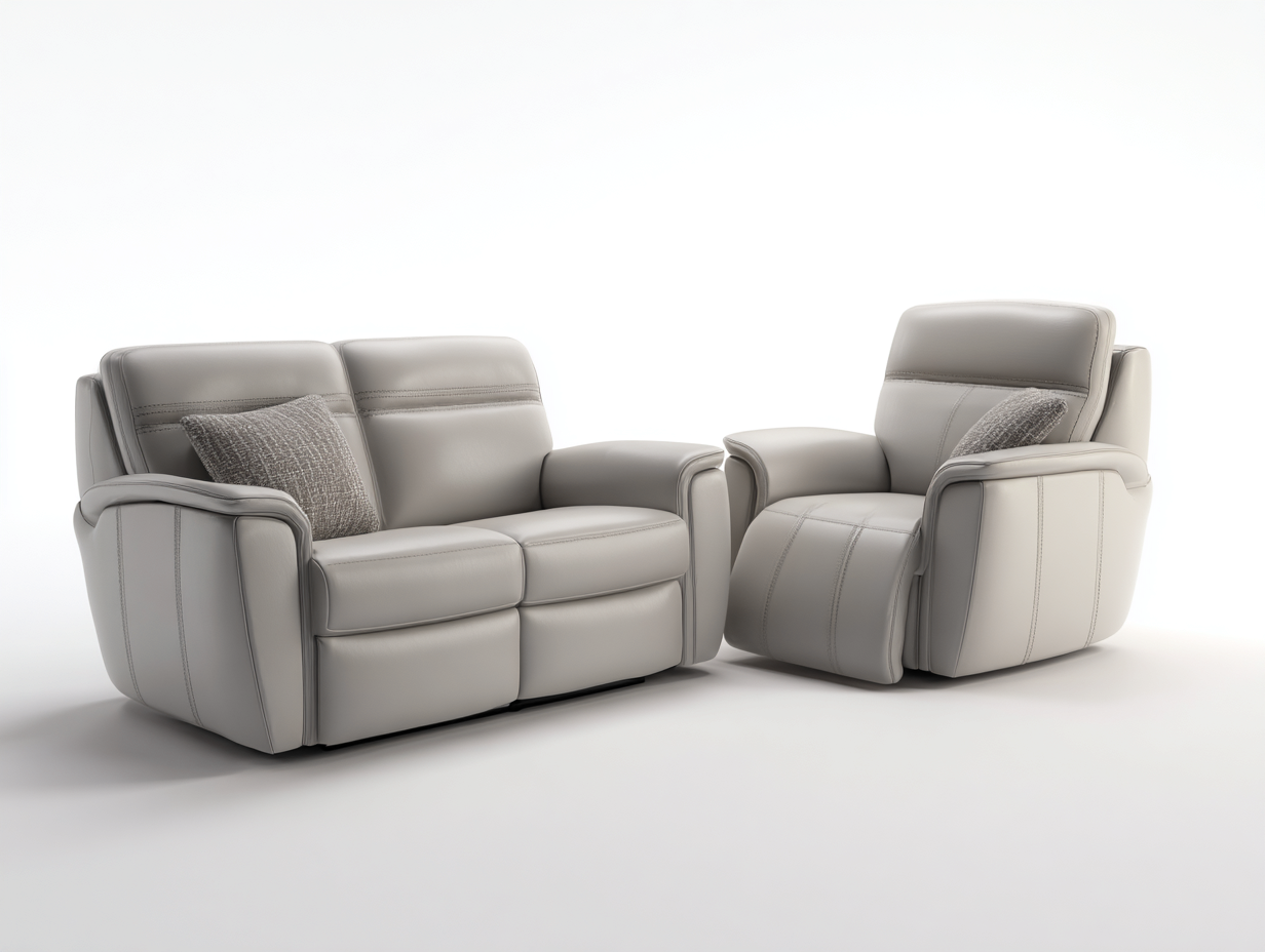 Recliner Sofa Set upholstered leather 80x38x41 inches - light beige - modern comfort design-Nookhut