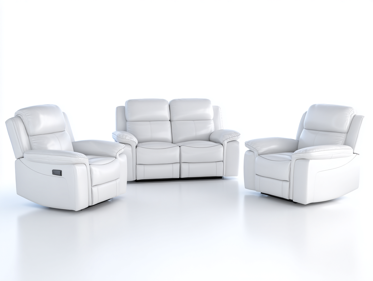 Recliner Sofa Set leather upholstery 86x40x39 inches - white - modern comfort design-Nookhut