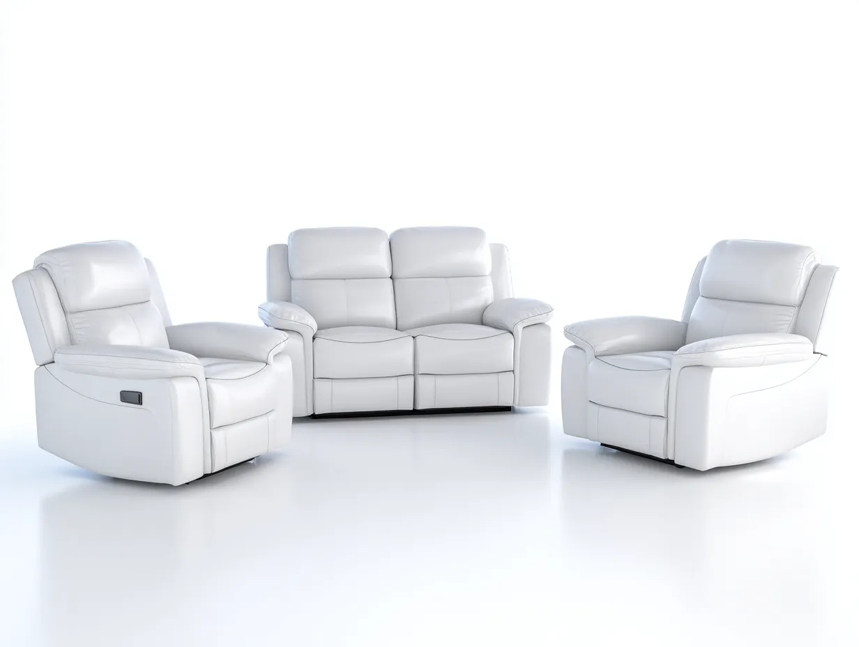 Recliner Sofa Set leather upholstery 86x40x39 inches - white - modern comfort design-Nookhut