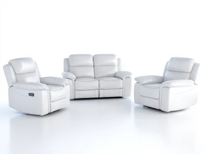 Recliner Sofa Set leather upholstery 86x40x39 inches - white - modern comfort design-Nookhut