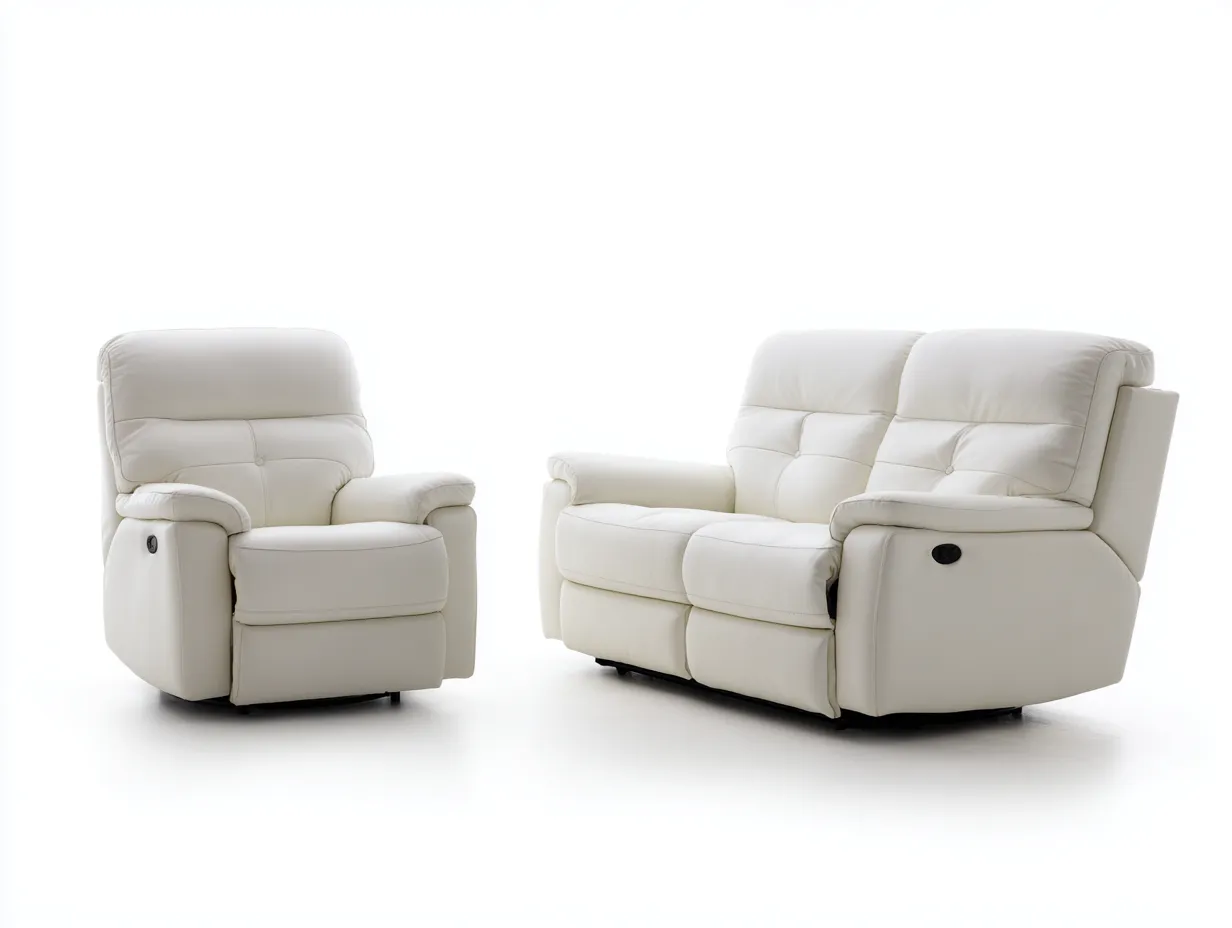 Recliner Sofa Set upholstered leather 78x36x40 inches - white - modern comfort design-Nookhut
