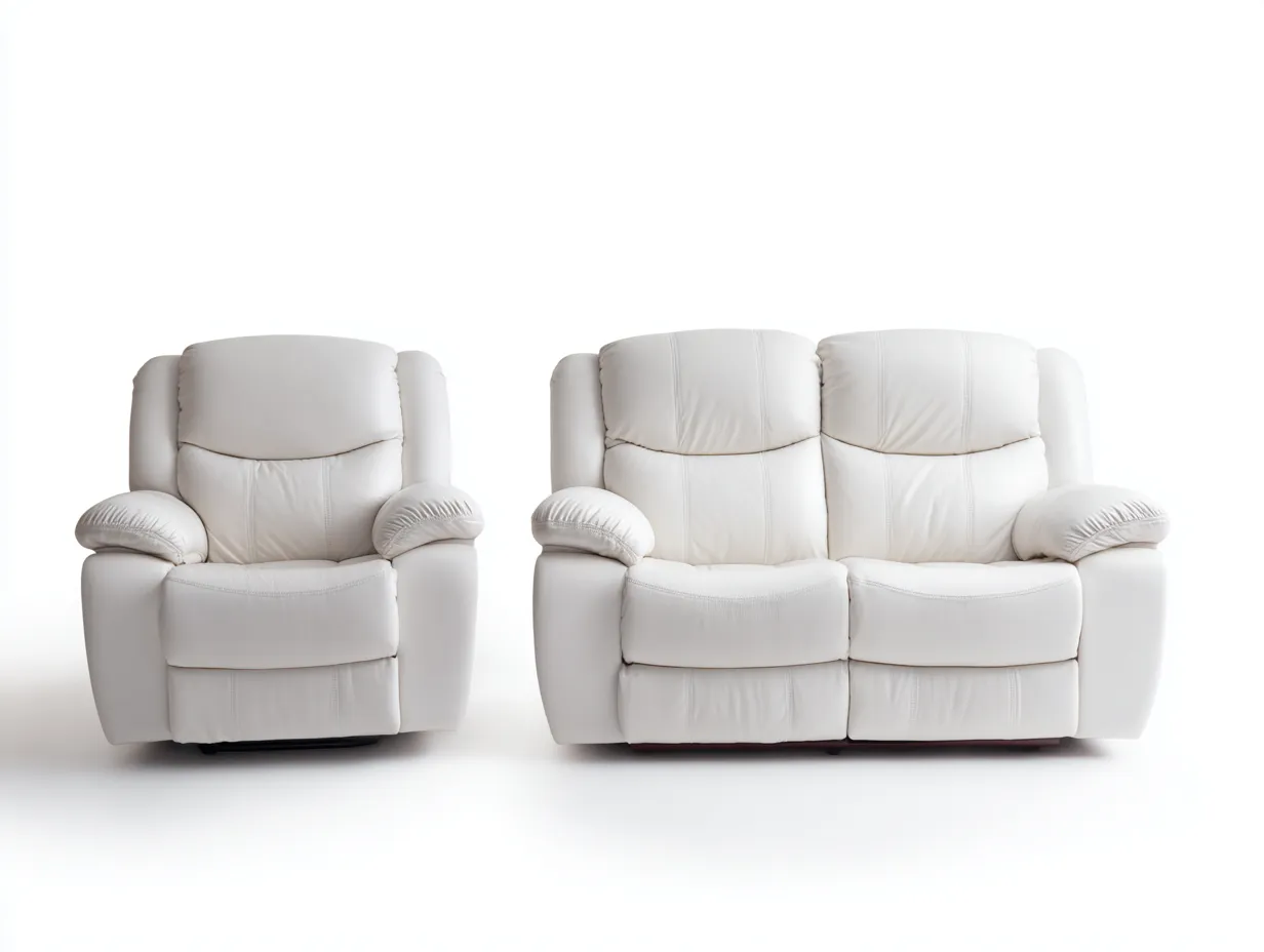 Recliner Sofa Set faux leather upholstery 80x38x40 inches - white - manual reclining comfort design-Nookhut