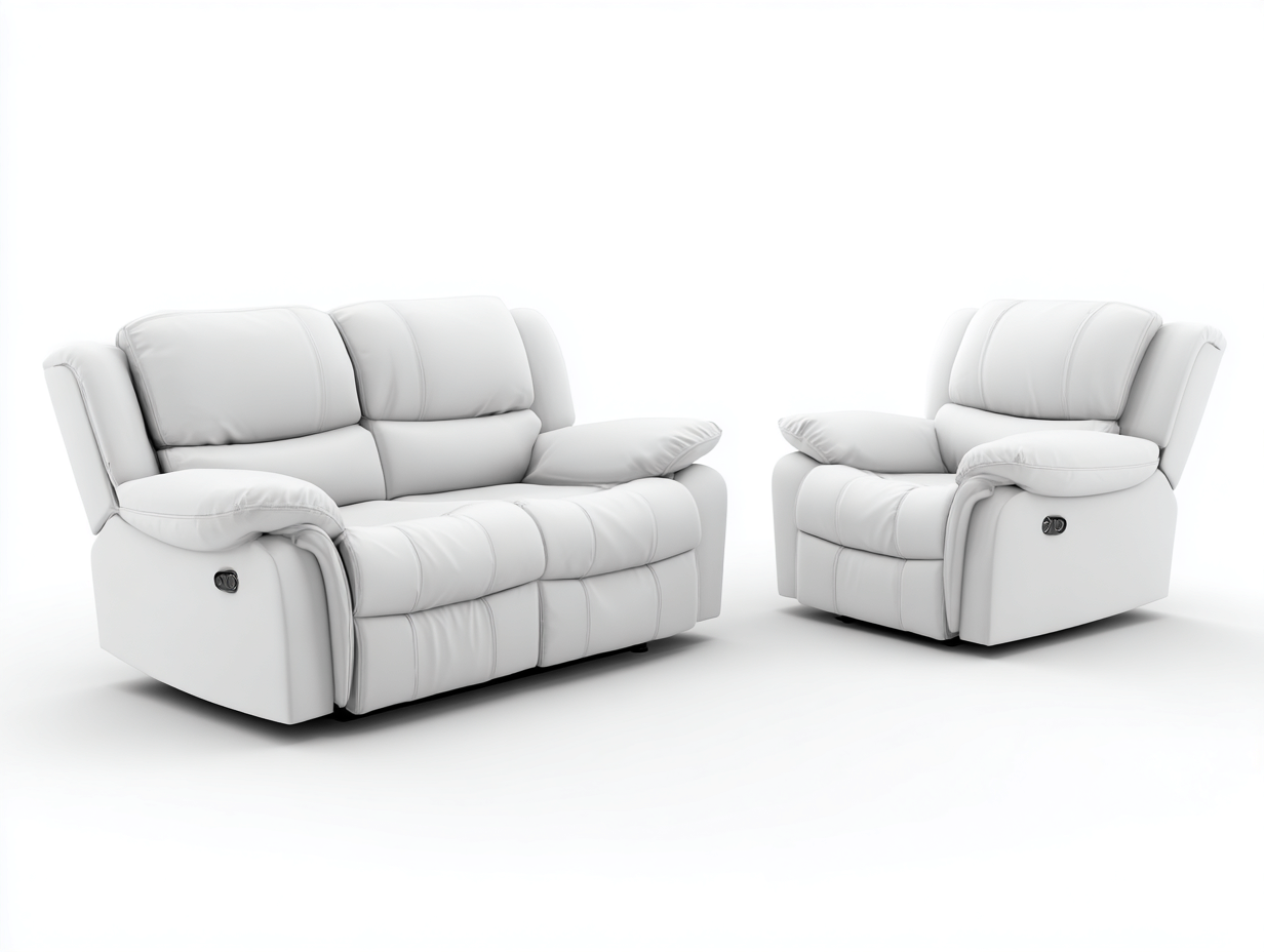 Recliner Sofa Set upholstered faux leather 80x38x40 inches - white - modern comfort design-Nookhut