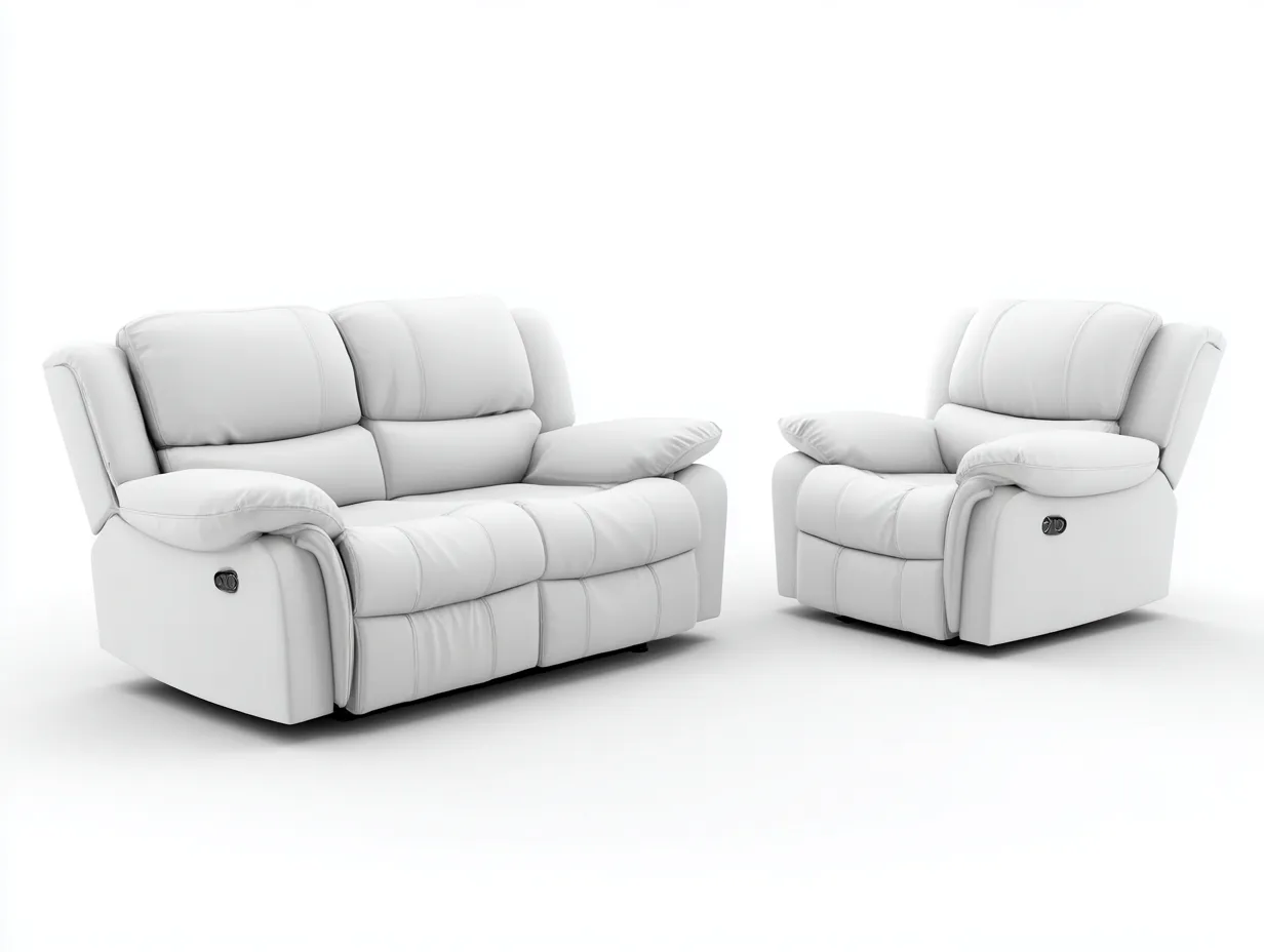 Recliner Sofa Set upholstered faux leather 80x38x40 inches - white - modern comfort design-Nookhut