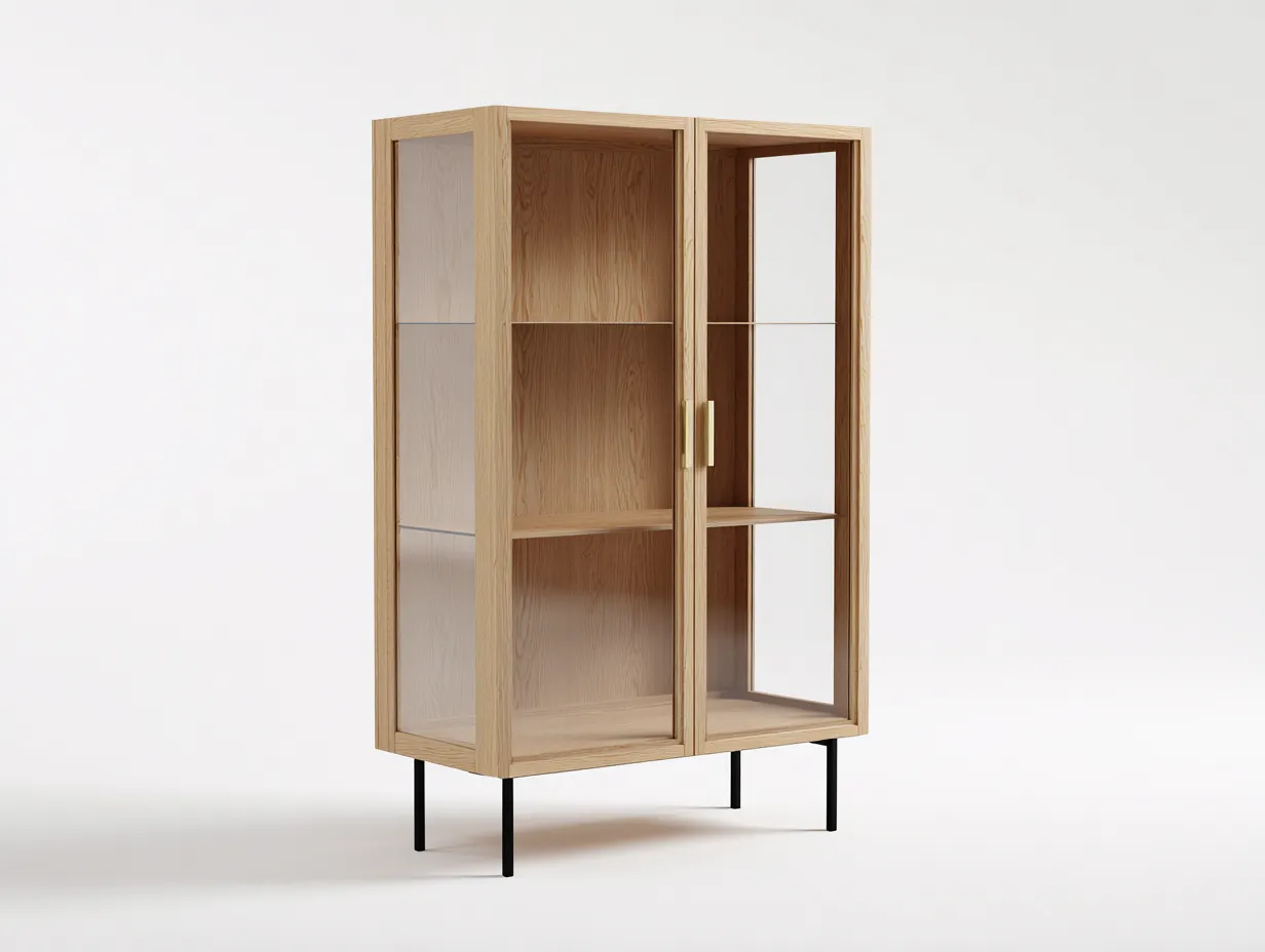 Display Cabinet Wood Glass 31x15x63 inches - Natural Wood - Modern Storage Design-Nookhut