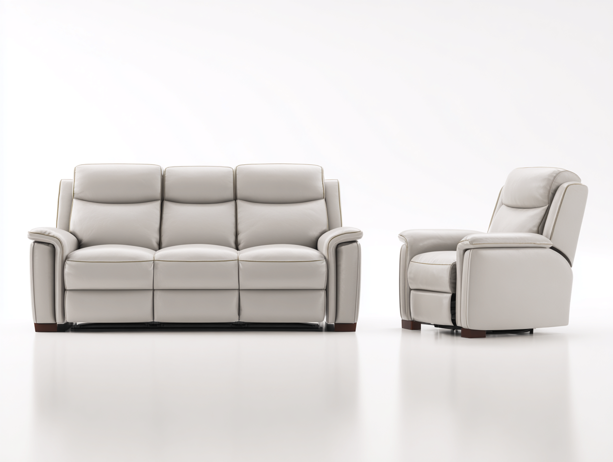 Recliner Sofa Set faux leather upholstery 86x40x42 inches - light beige - manual reclining comfort design-Nookhut