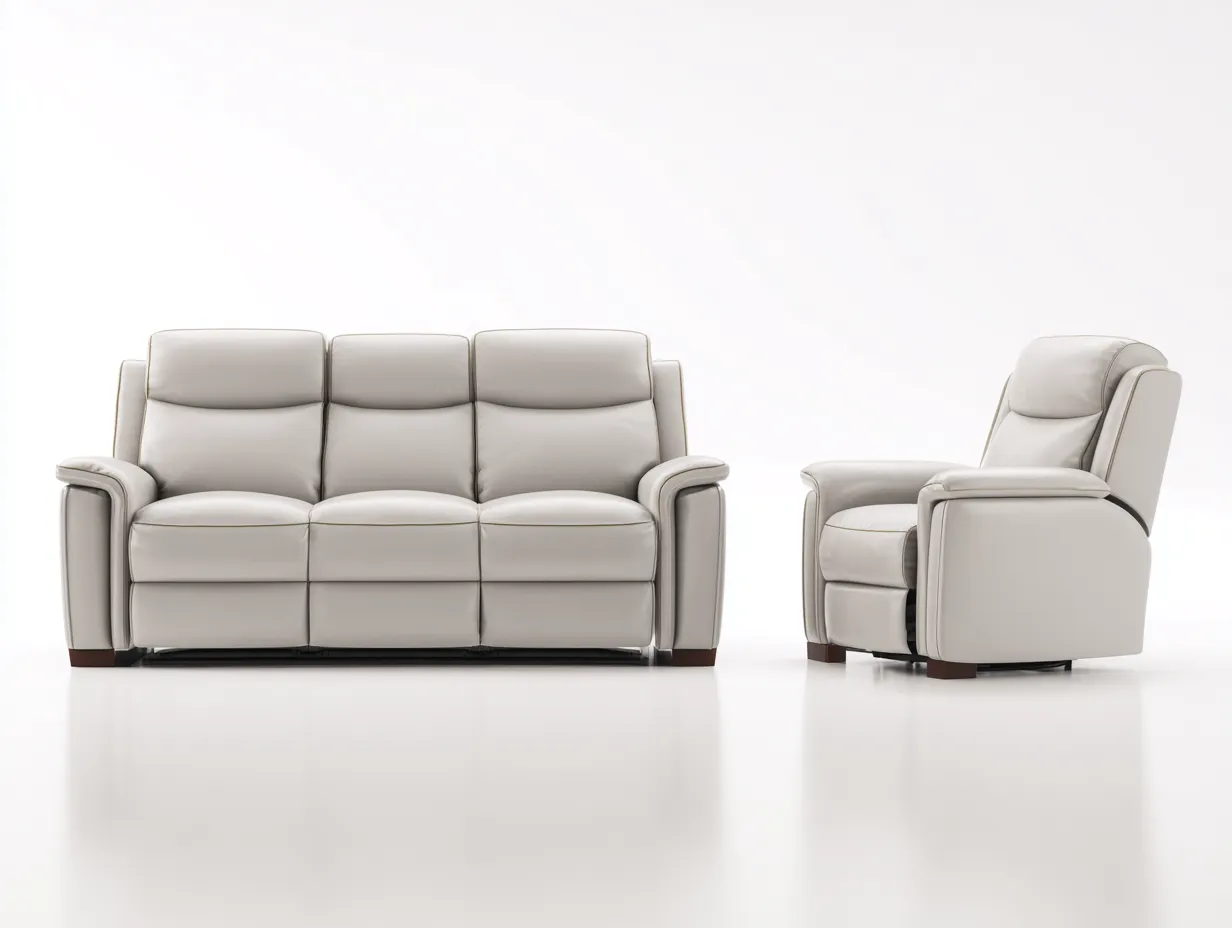 Recliner Sofa Set faux leather upholstery 86x40x42 inches - light beige - manual reclining comfort design-Nookhut