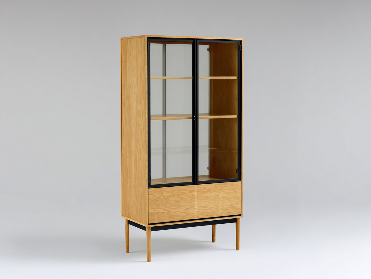 Display Cabinet wood and glass 31x16x63 inches - natural wood - modern storage design-Nookhut