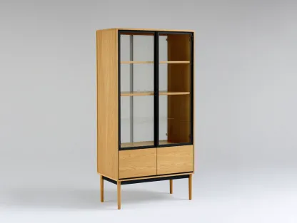 Display Cabinet wood and glass 31x16x63 inches - natural wood - modern storage design-Nookhut