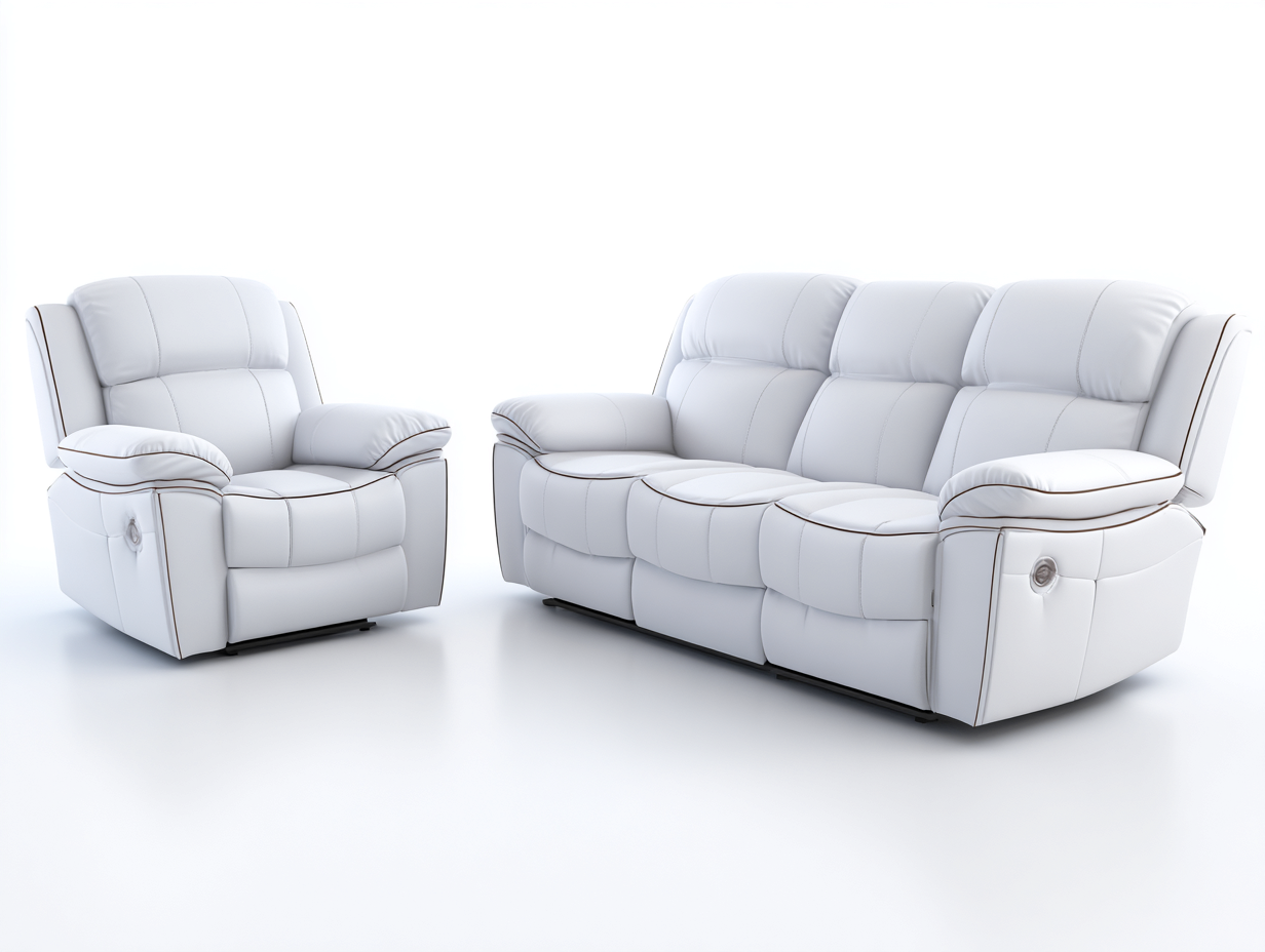 Recliner Sofa Set upholstered leather 82x38x41 inches - white - modern comfort design-Nookhut
