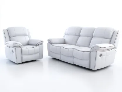 Recliner Sofa Set upholstered leather 82x38x41 inches - white - modern comfort design-Nookhut