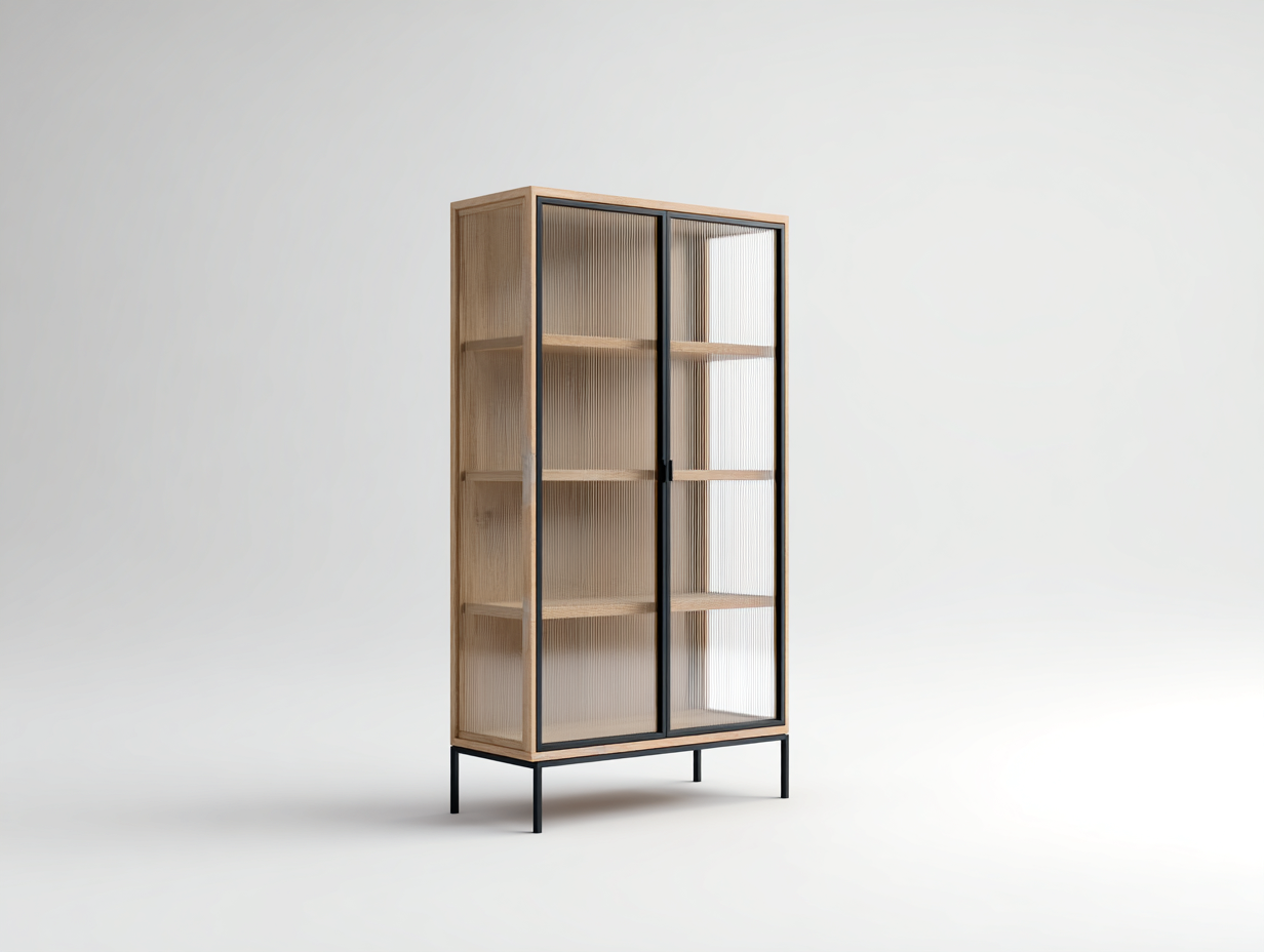 Display Cabinet wood and glass 32x16x65 inches - natural wood - modern display storage design-Nookhut