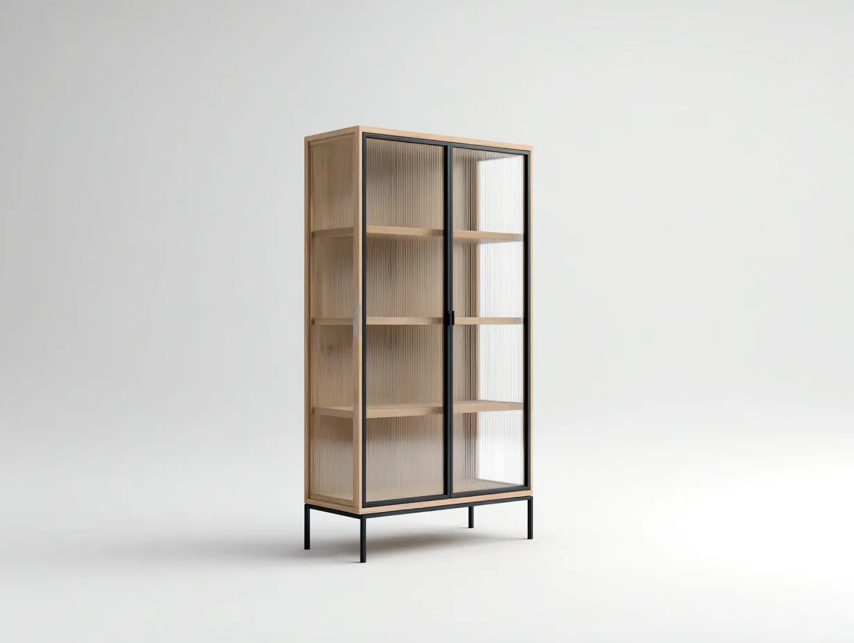 Display Cabinet wood and glass 32x16x65 inches - natural wood - modern display storage design-Nookhut