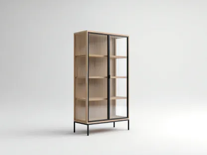Display Cabinet wood and glass 32x16x65 inches - natural wood - modern display storage design-Nookhut