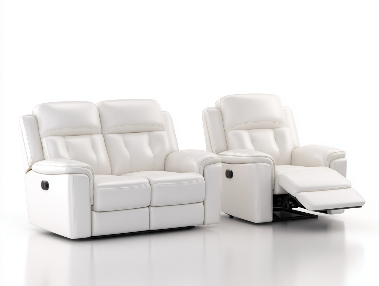 Recliner Sofa Set leather upholstery 86x40x39 inches - white - modern comfort design-Nookhut