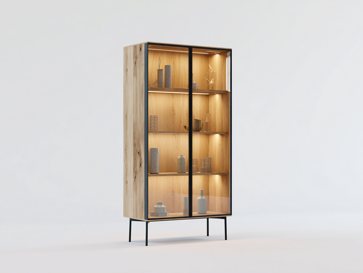 Display Cabinet wood and glass 31x16x71 inches - brown-black - modern display design-Nookhut