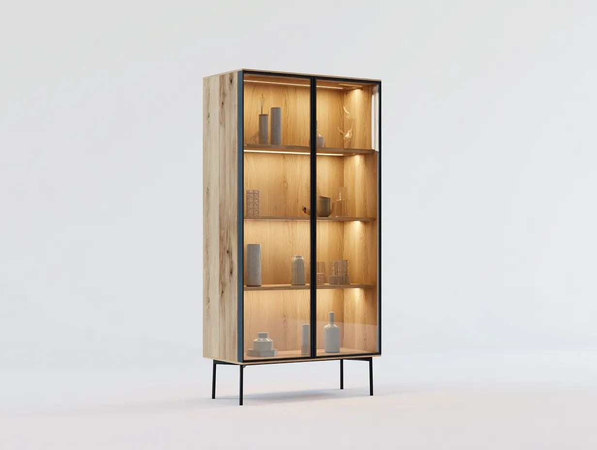 Display Cabinet wood and glass 31x16x71 inches - brown-black - modern display design-Nookhut