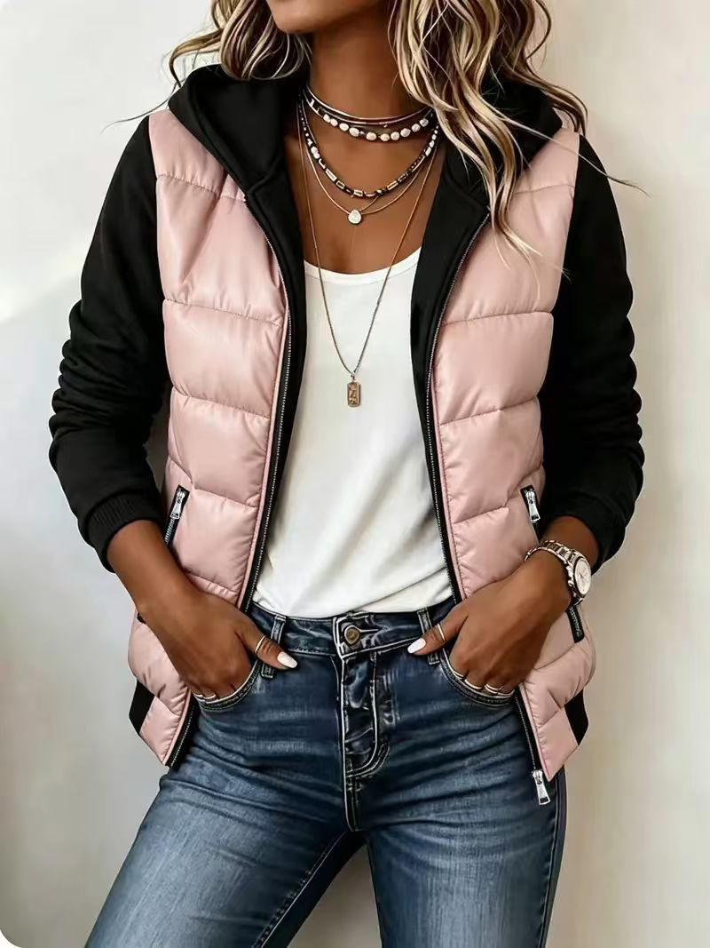 🌸Hot Sale 50% OFF💖Women's Color-Block Padded Hooded Jacket