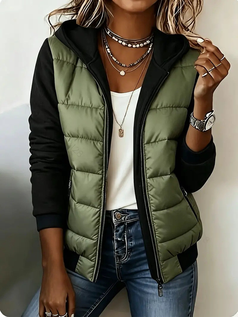 🌸Hot Sale 50% OFF💖Women's Color-Block Padded Hooded Jacket