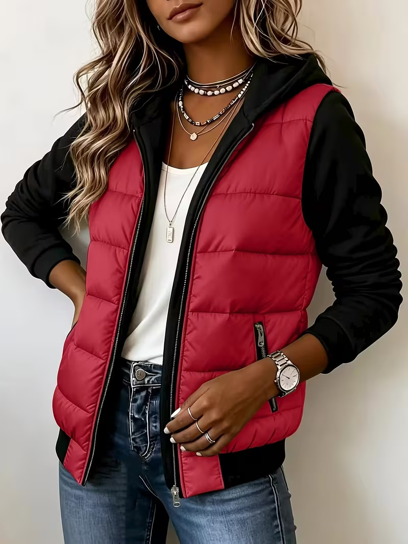 🌸Hot Sale 50% OFF💖Women's Color-Block Padded Hooded Jacket