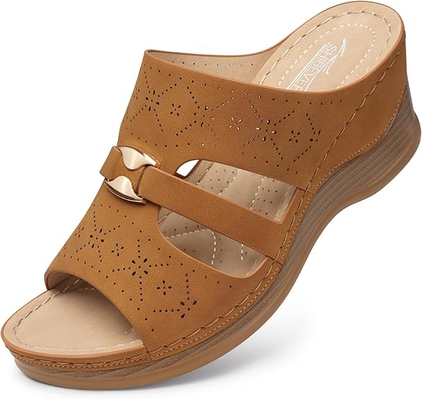 SHIBEVER Wedge Sandals for Women Hollow Out Slip On Platform Wedge Sandals Summer Casual Walking Shoes