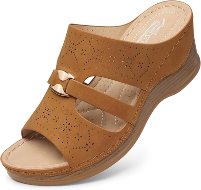 SHIBEVER Wedge Sandals for Women Hollow Out Slip On Platform Wedge Sandals Summer Casual Walking Shoes