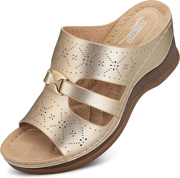 SHIBEVER Wedge Sandals for Women Hollow Out Slip On Platform Wedge Sandals Summer Casual Walking Shoes