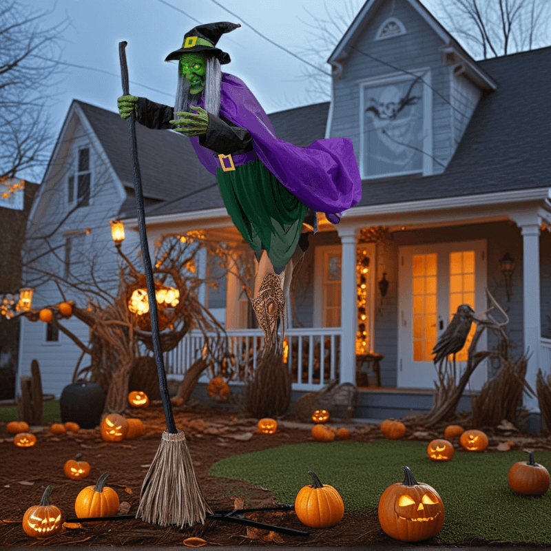 Flying Witch on Broom Halloween Decor