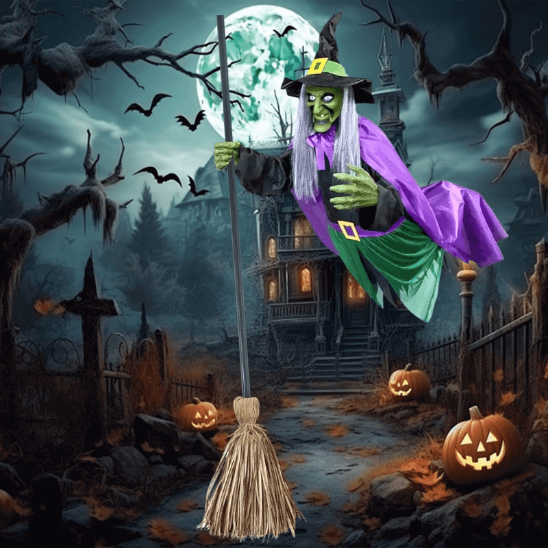Flying Witch on Broom Halloween Decor
