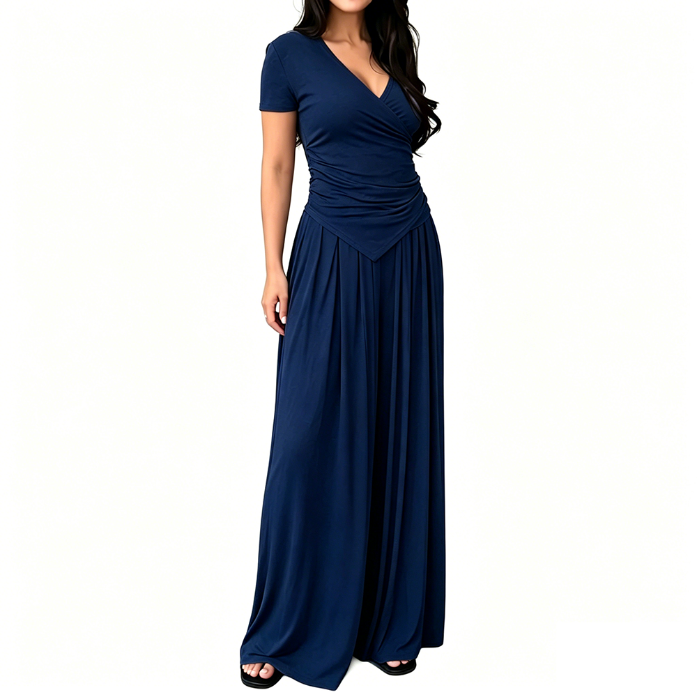 V Neck Wrap Top & High Waist Wide Leg Pants Set