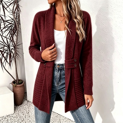 Women's Long Cardigan Knit Cardigan Streetwear Work Open Front Knitted Long Sleeve Long Tops Knit claret Coffee brown Fall Winter