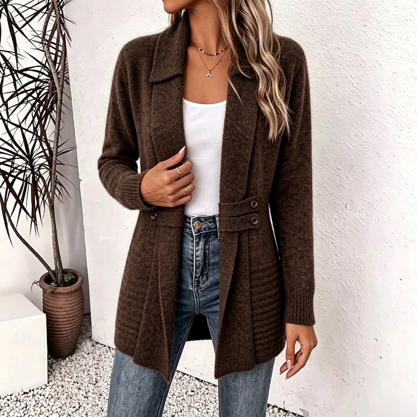 Women's Long Cardigan Knit Cardigan Streetwear Work Open Front Knitted Long Sleeve Long Tops Knit claret Coffee brown Fall Winter