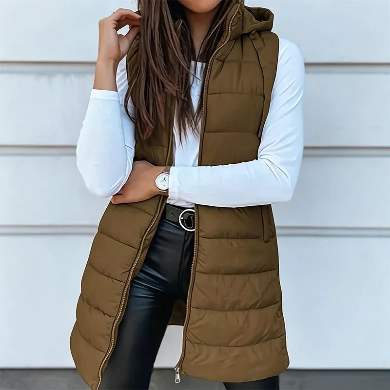 Women’s Zip-Up Long Puffer Vest