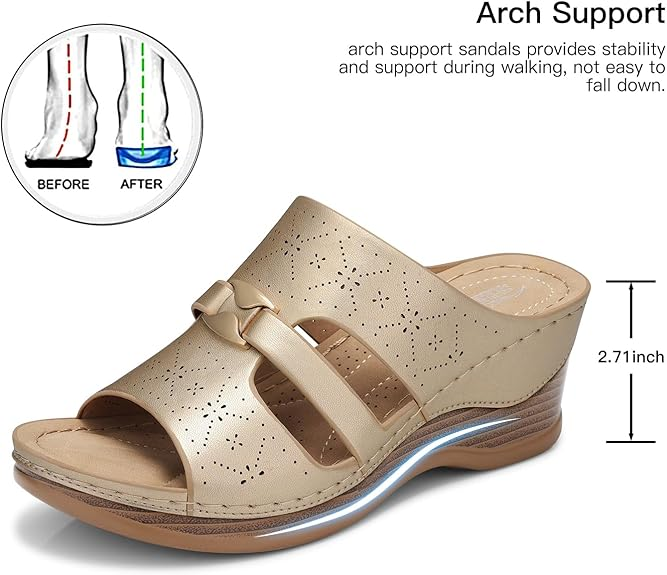 SHIBEVER Wedge Sandals for Women Hollow Out Slip On Platform Wedge Sandals Summer Casual Walking Shoes