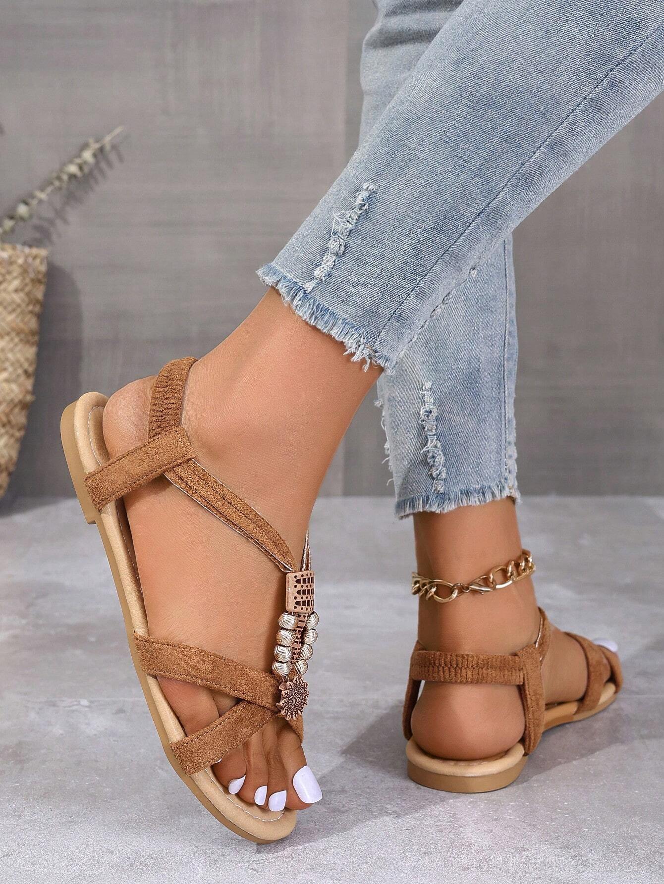 Women's Vacation Summer Flat Beaded Strap Sandals