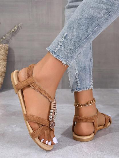 Women's Vacation Summer Flat Beaded Strap Sandals