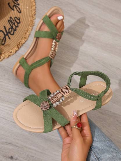 Women's Vacation Summer Flat Beaded Strap Sandals